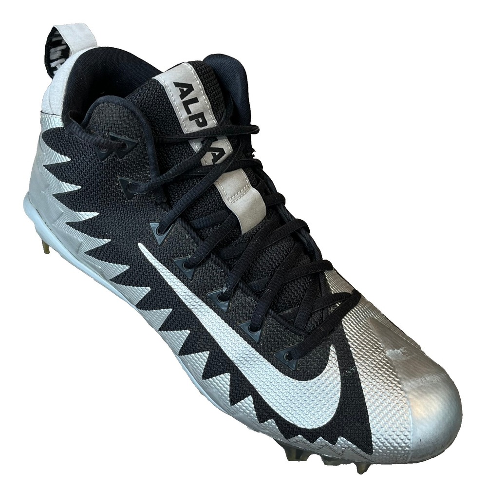Nike Alpha Menace Pro Mid Football Cleats Black Silver Mens 10.5 UK 9.5 EU 44.5